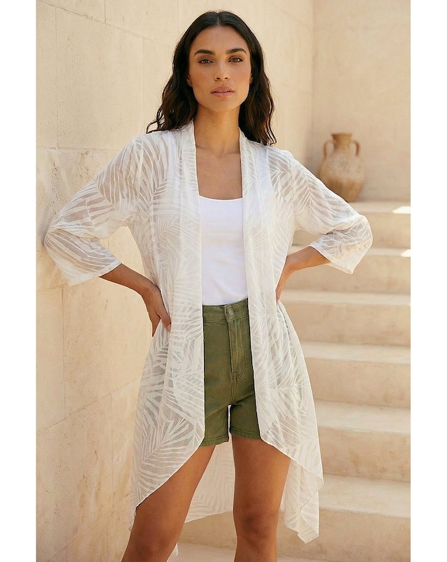 Roman Mesh Burnout Longline Kimono