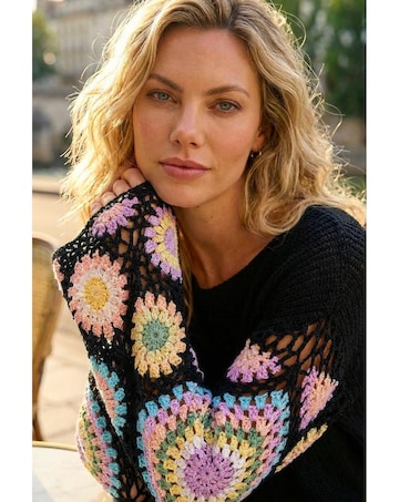 Roman Crochet Sleeve Knit Jumper