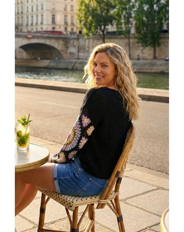 Roman Crochet Sleeve Knit Jumper