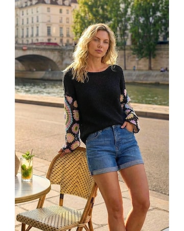 Roman Crochet Sleeve Knit Jumper