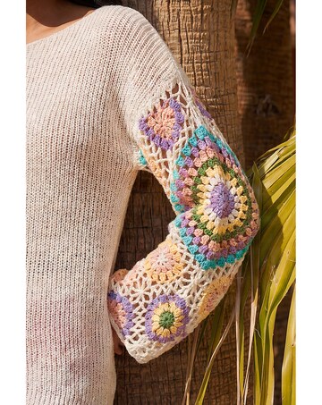 Roman Crochet Sleeve Knit Jumper
