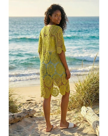 Roman Crochet Longline Knit Cardigan