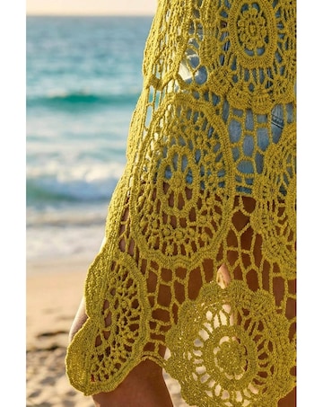 Roman Crochet Longline Knit Cardigan