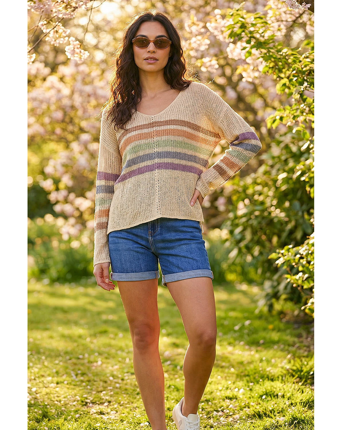 Roman Stripe V-Neck Knit Jumper