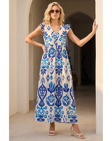 Roman Abstract Frill Detail Midi Dress