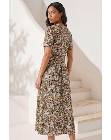 Roman Floral Print Button Midi Dress