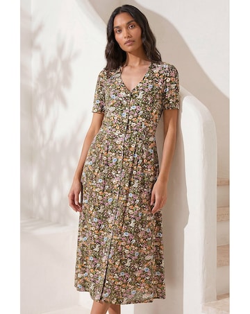Roman Floral Print Button Midi Dress