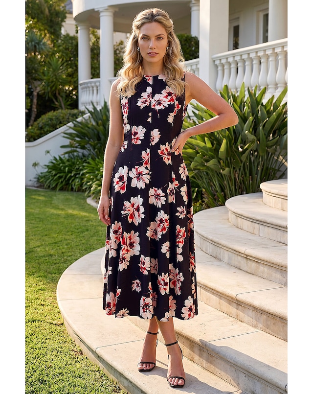 Roman Floral Panel Midi Dress