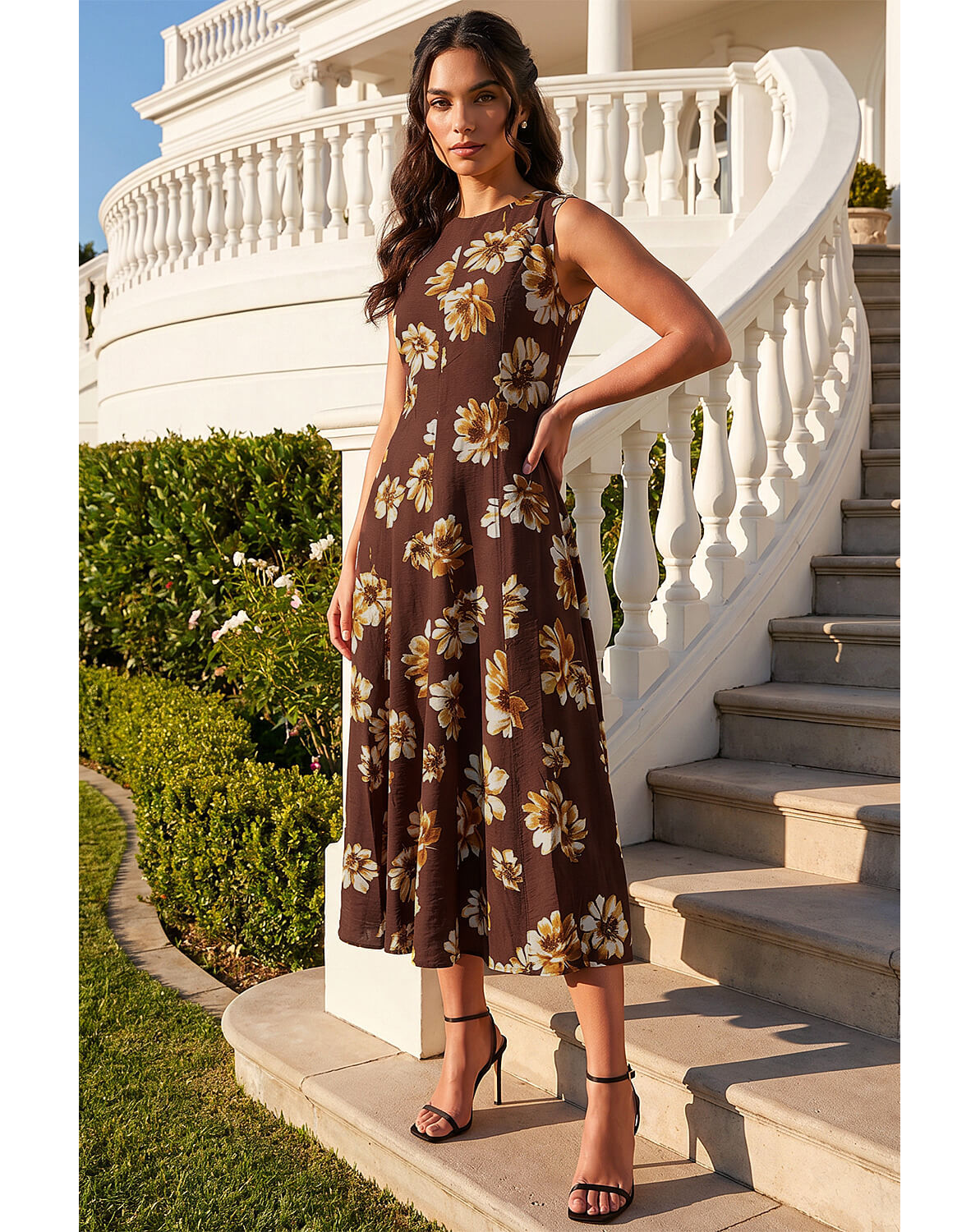 Roman Floral Panel Midi Dress
