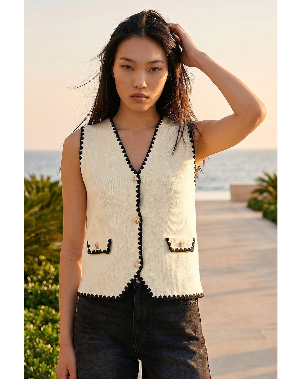 Roman Dusk Contrast Knit Waistcoat