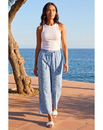 Roman Floral Print Wide Leg Trousers