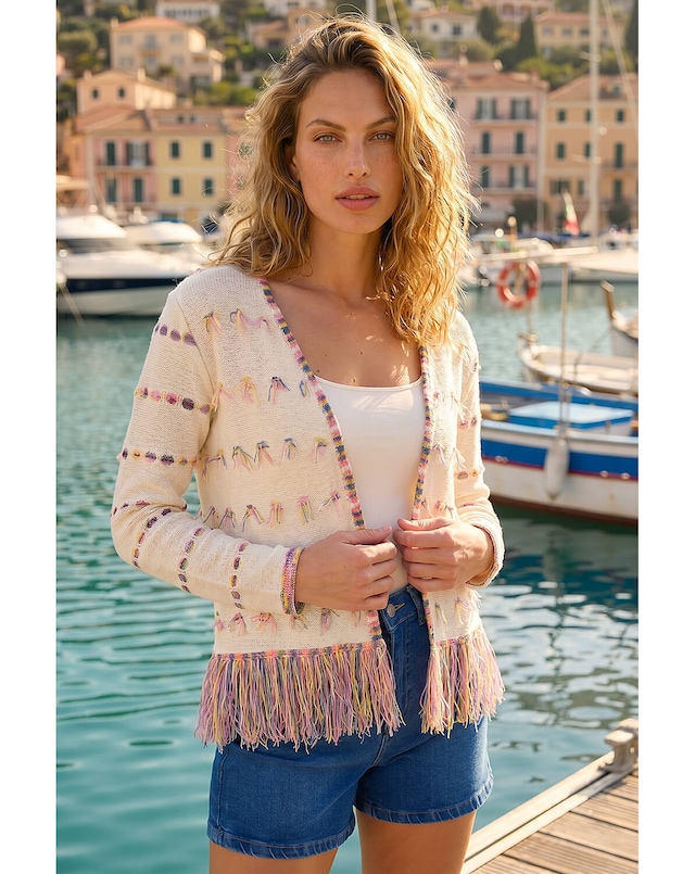 Roman Fringe Light Knit Cardigan