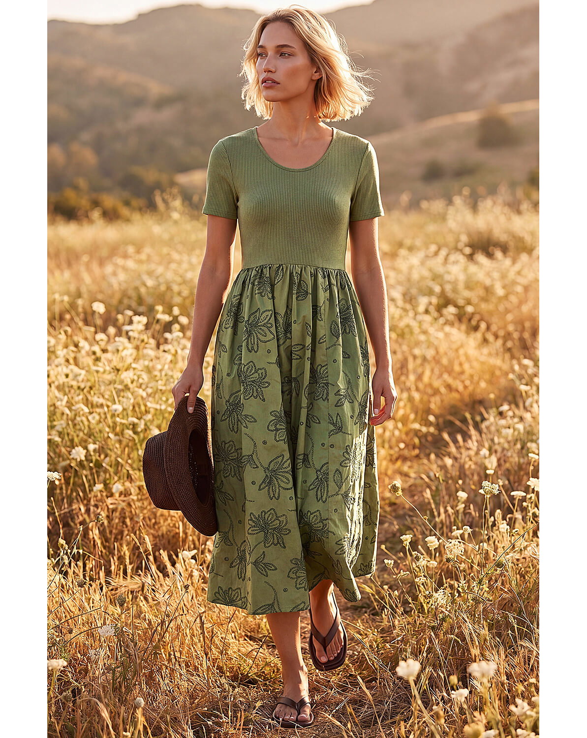 Roman Floral Print Pocket Midi Dress