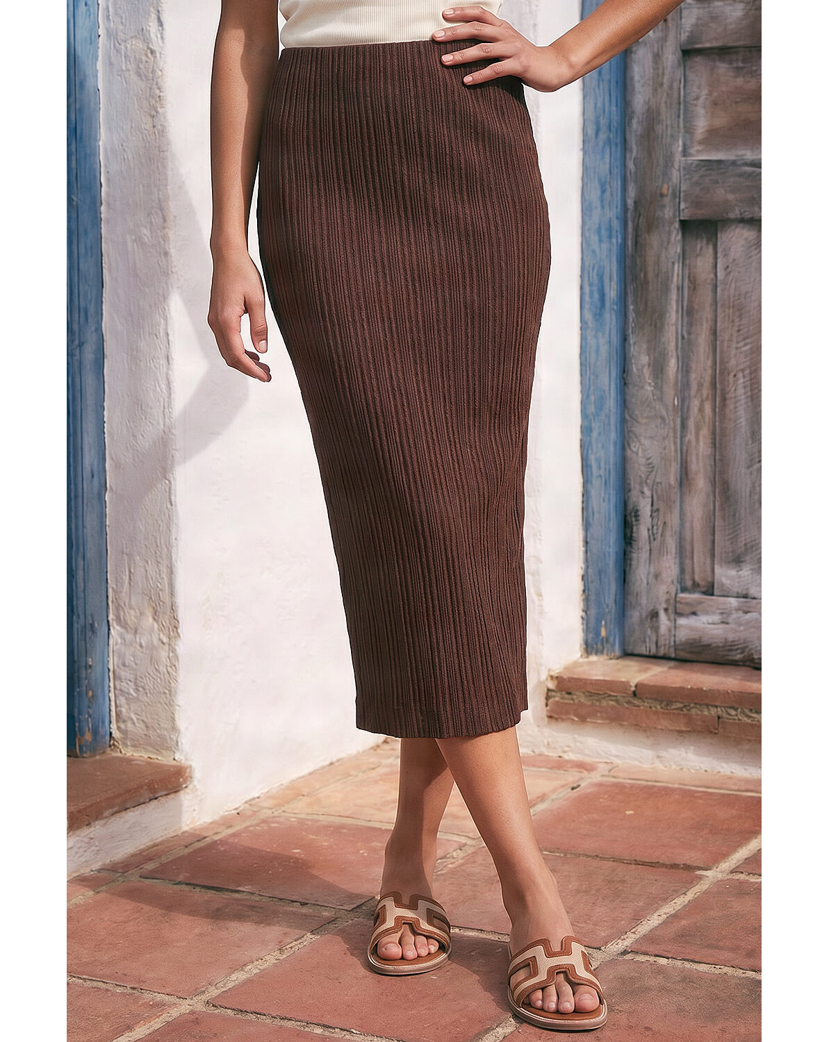 Roman Textured Pencil Stretch Skirt