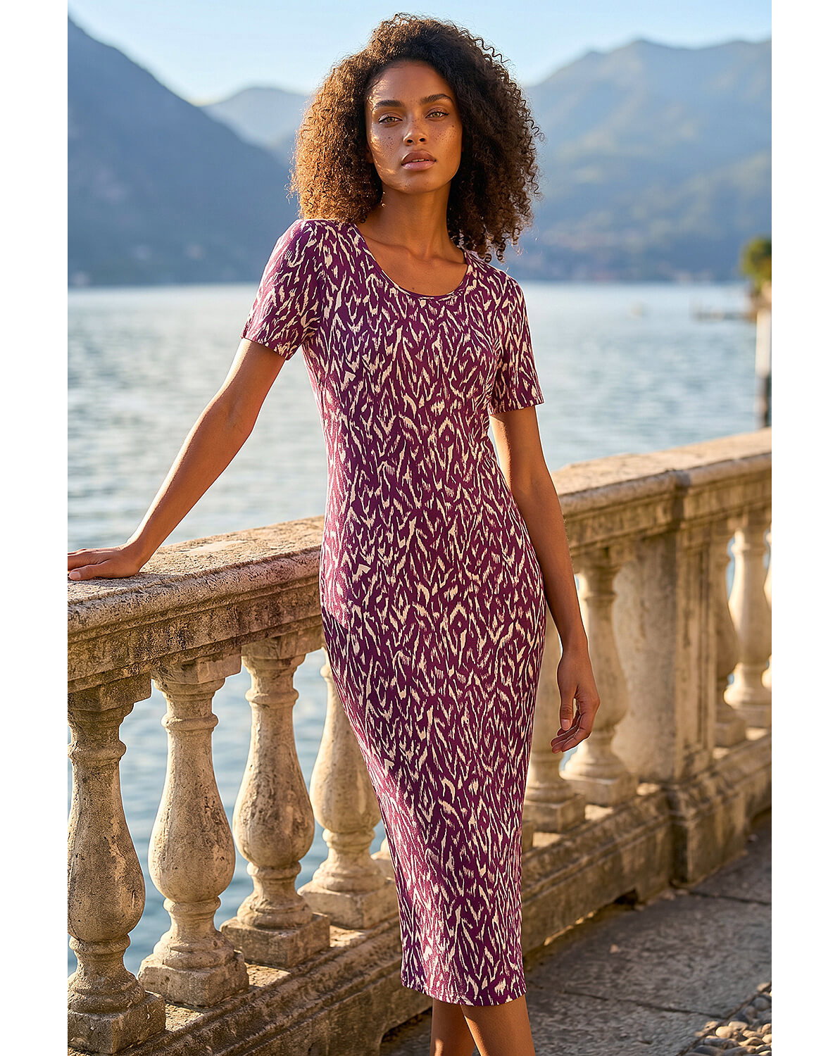 Roman Dusk Abstract Stretch Midi Dress
