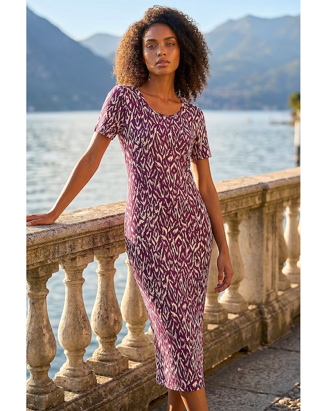 Roman Dusk Abstract Stretch Midi Dress