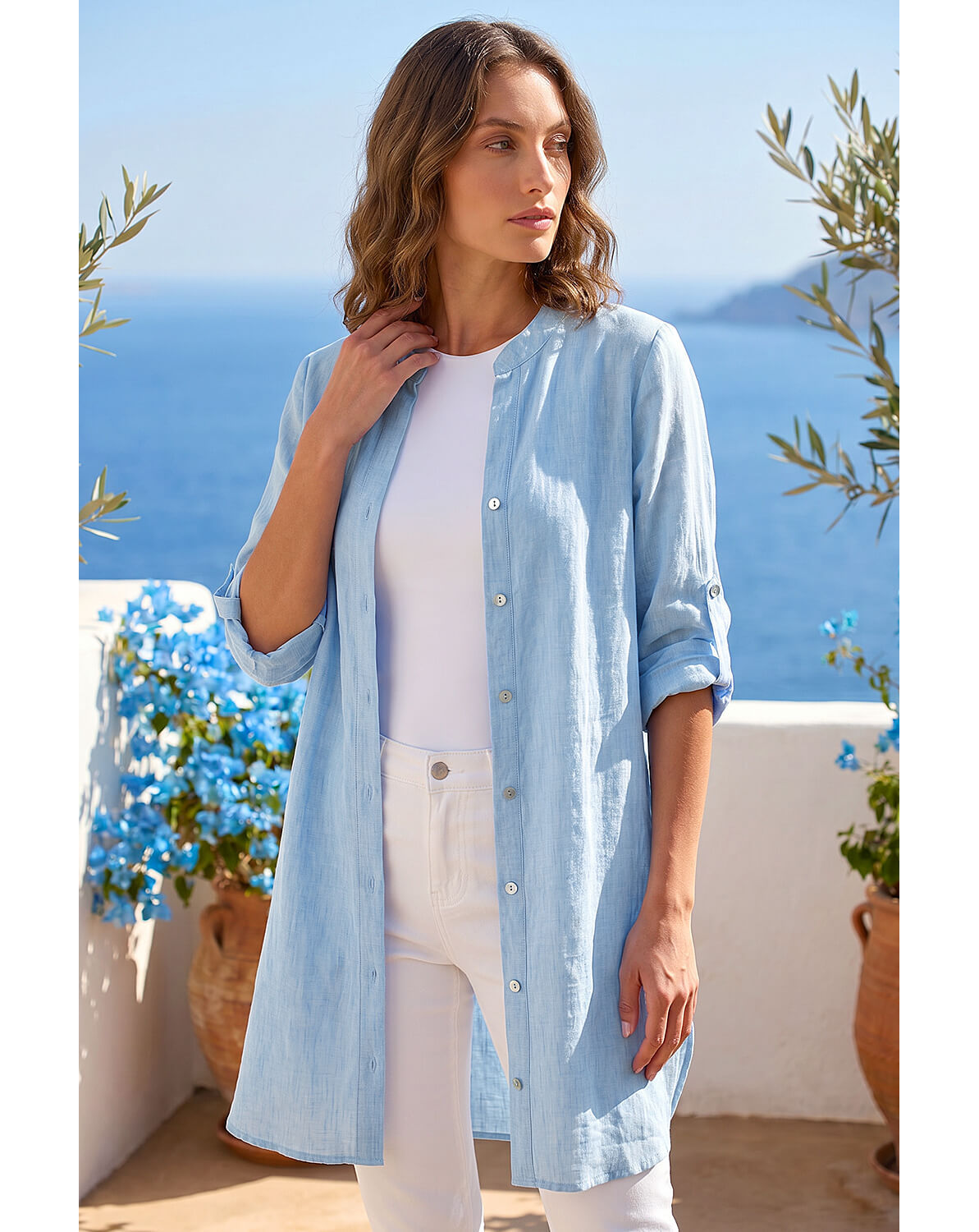 Roman Petite Chambray Buttoned Overshirt