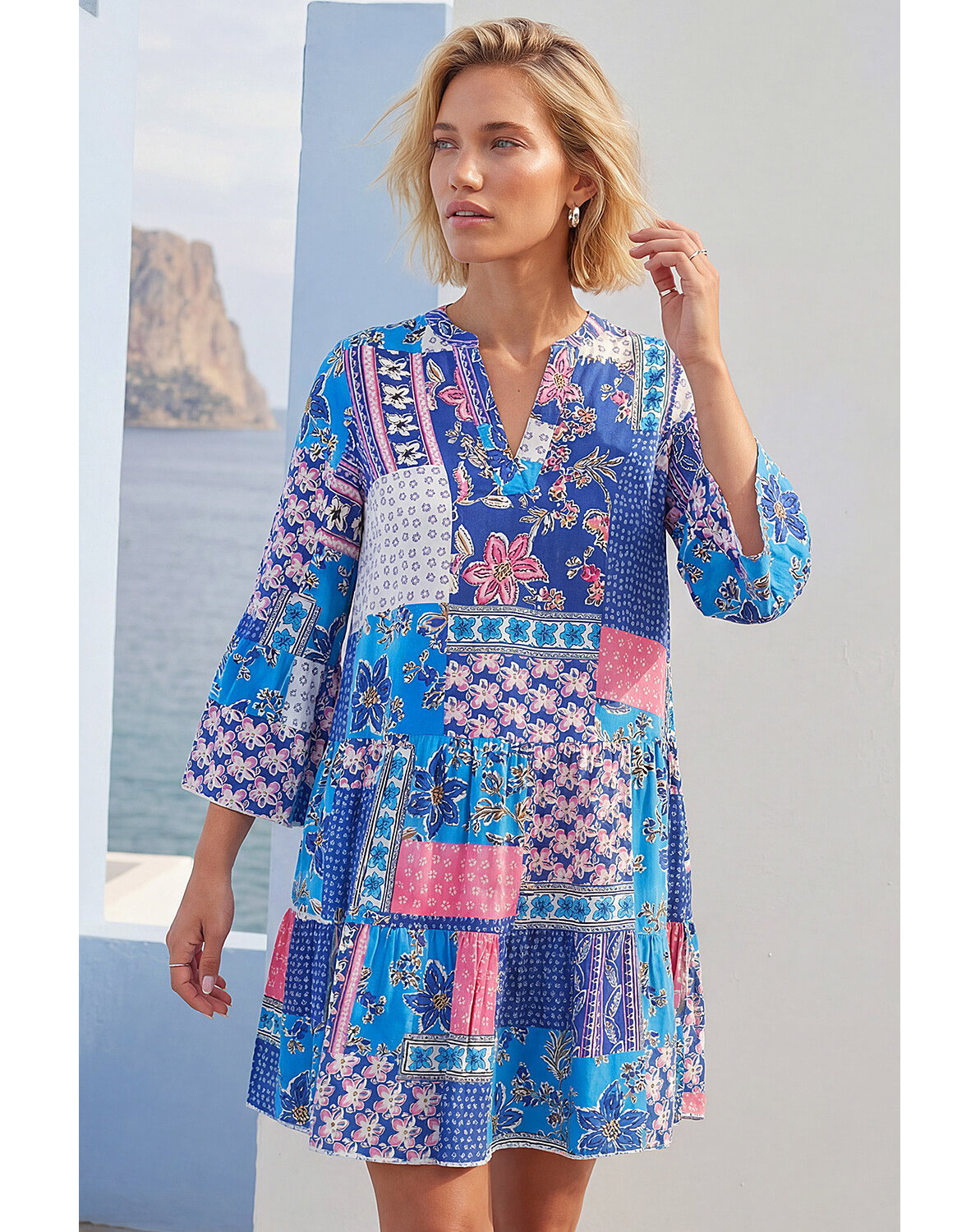 Roman Patchwork Print Swing Dress