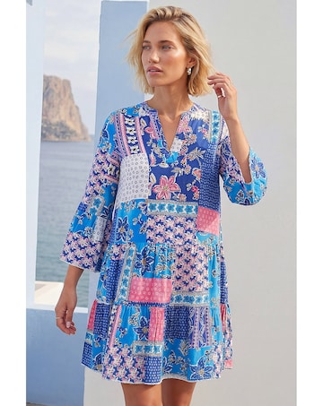 Roman Patchwork Print Swing Dress
