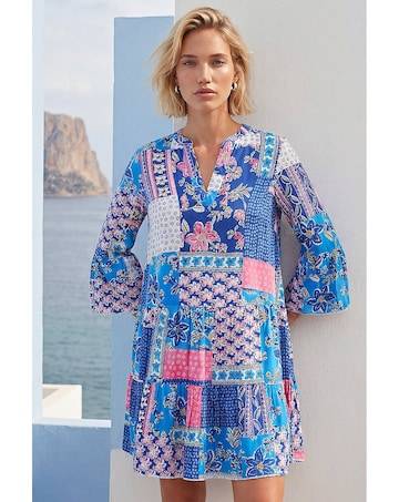 Roman Patchwork Print Swing Dress