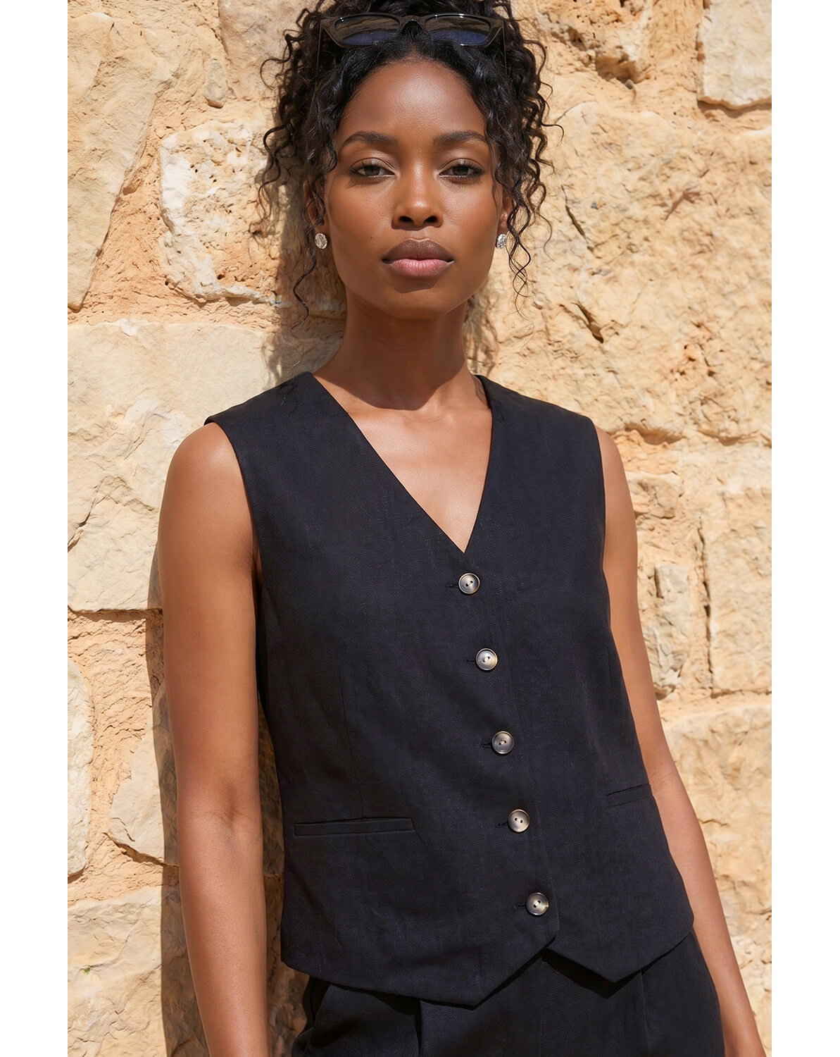 Roman Linen Button Through Waistcoat