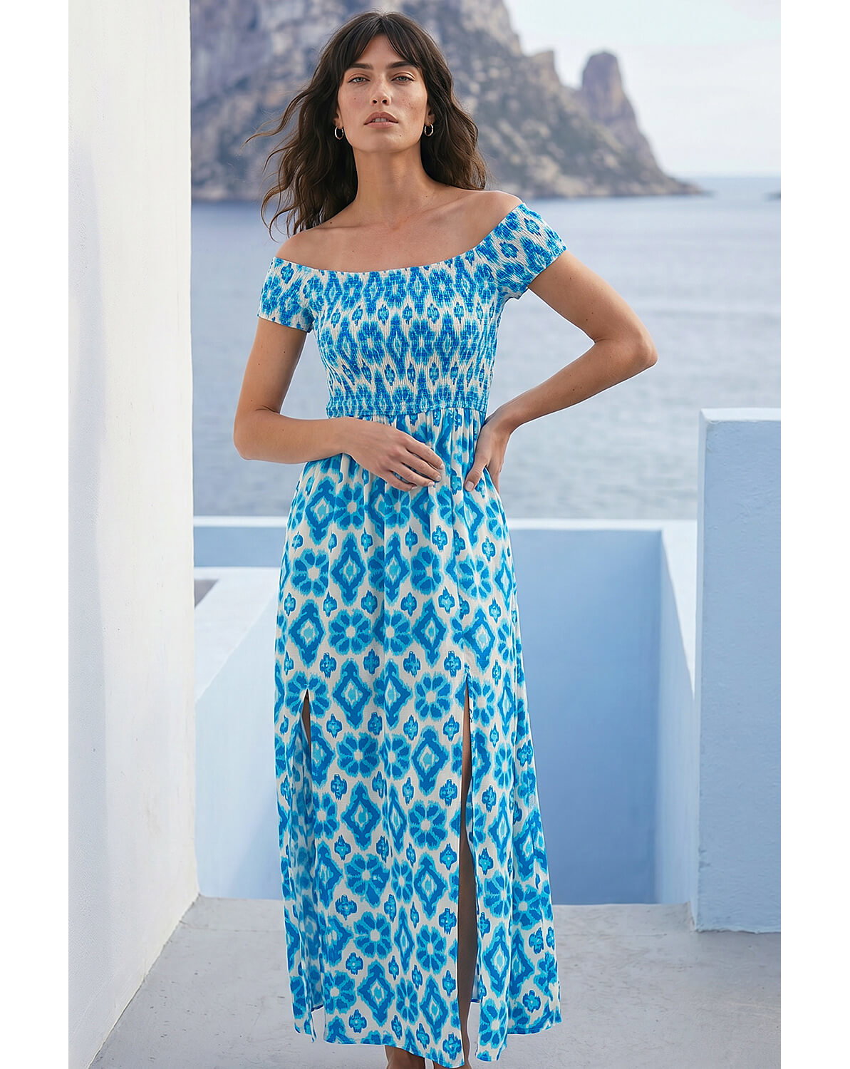 Roman Aztec Bardot Dress