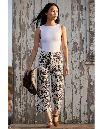 Roman Dusk Cow Print Wide Leg Jean