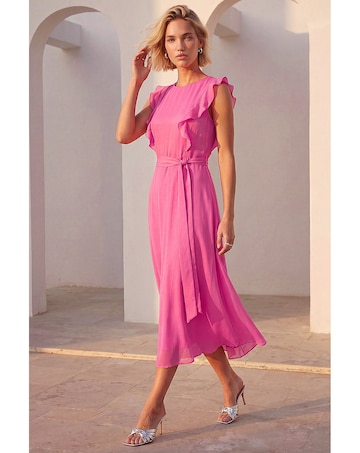 Roman Chiffon Frill Front Midi Dress