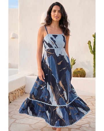 Roman Dusk Abstract Ric Rac Maxi Dress