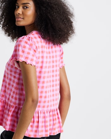 Pink and Red Ruffle Sleeve Peplum Tee