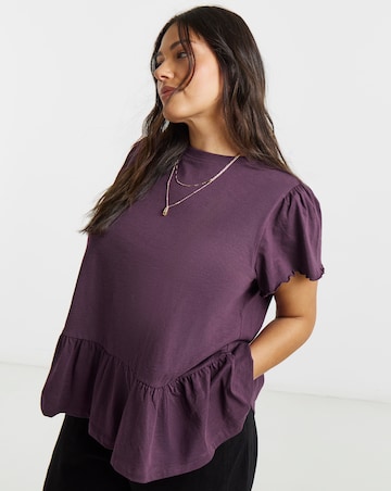 Blackcurrant Ruffle Sleeve Peplum Tee