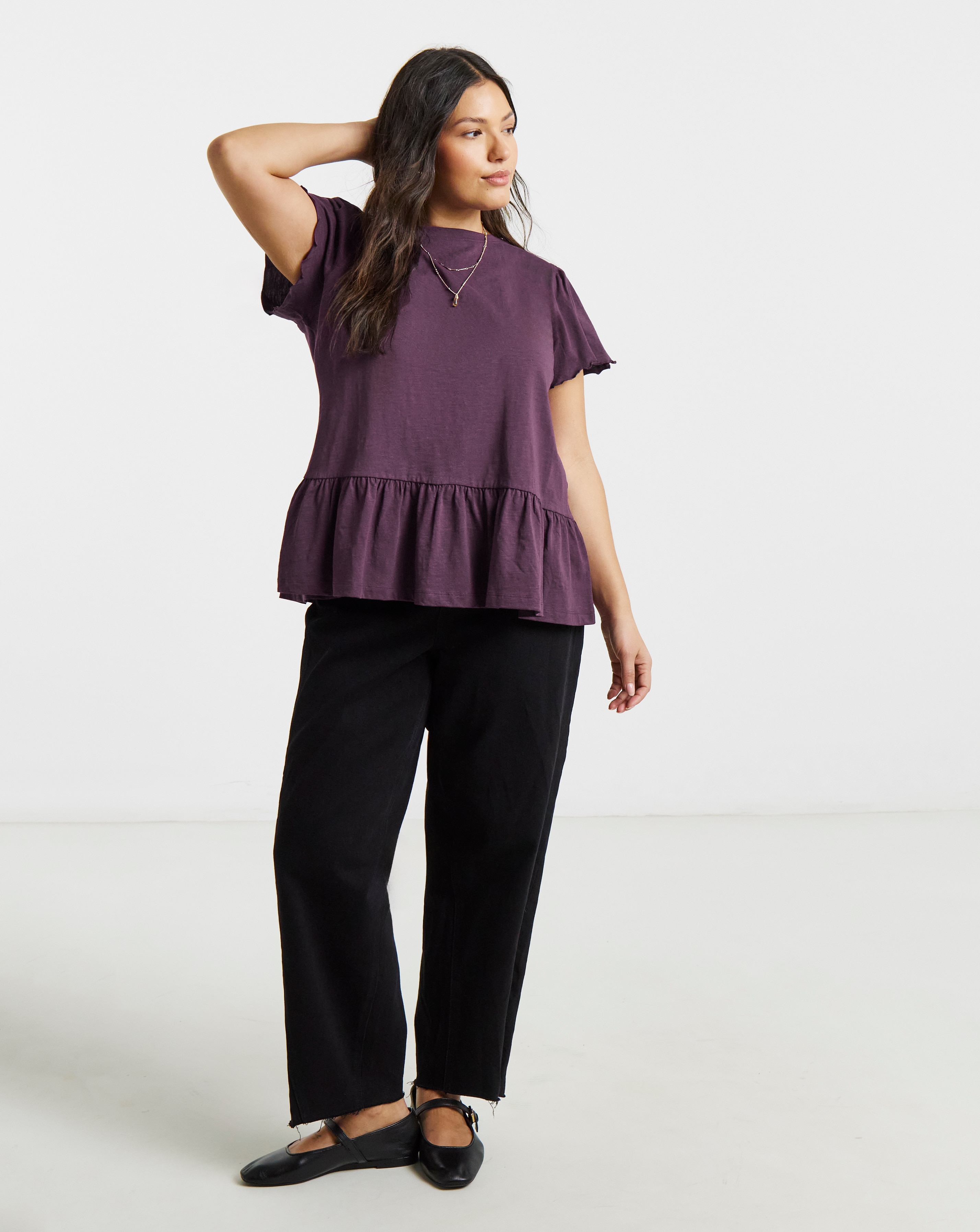 New In - Ruffle Sleeve Peplum Tee