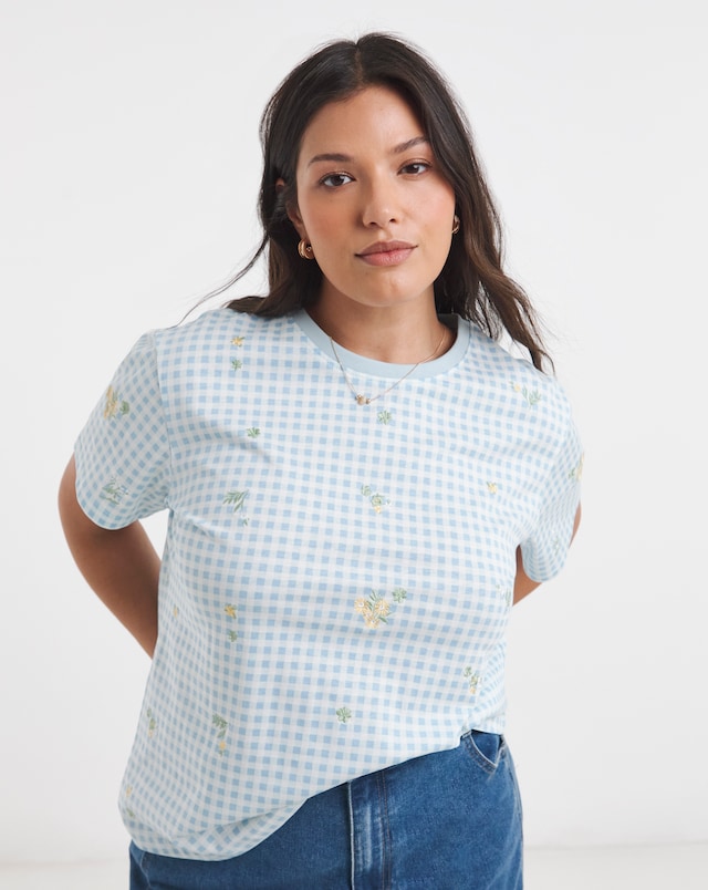 Simply Be Blue Ditsy Floral Embroidered Tee