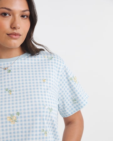 Blue Ditsy Floral Embroidered Tee