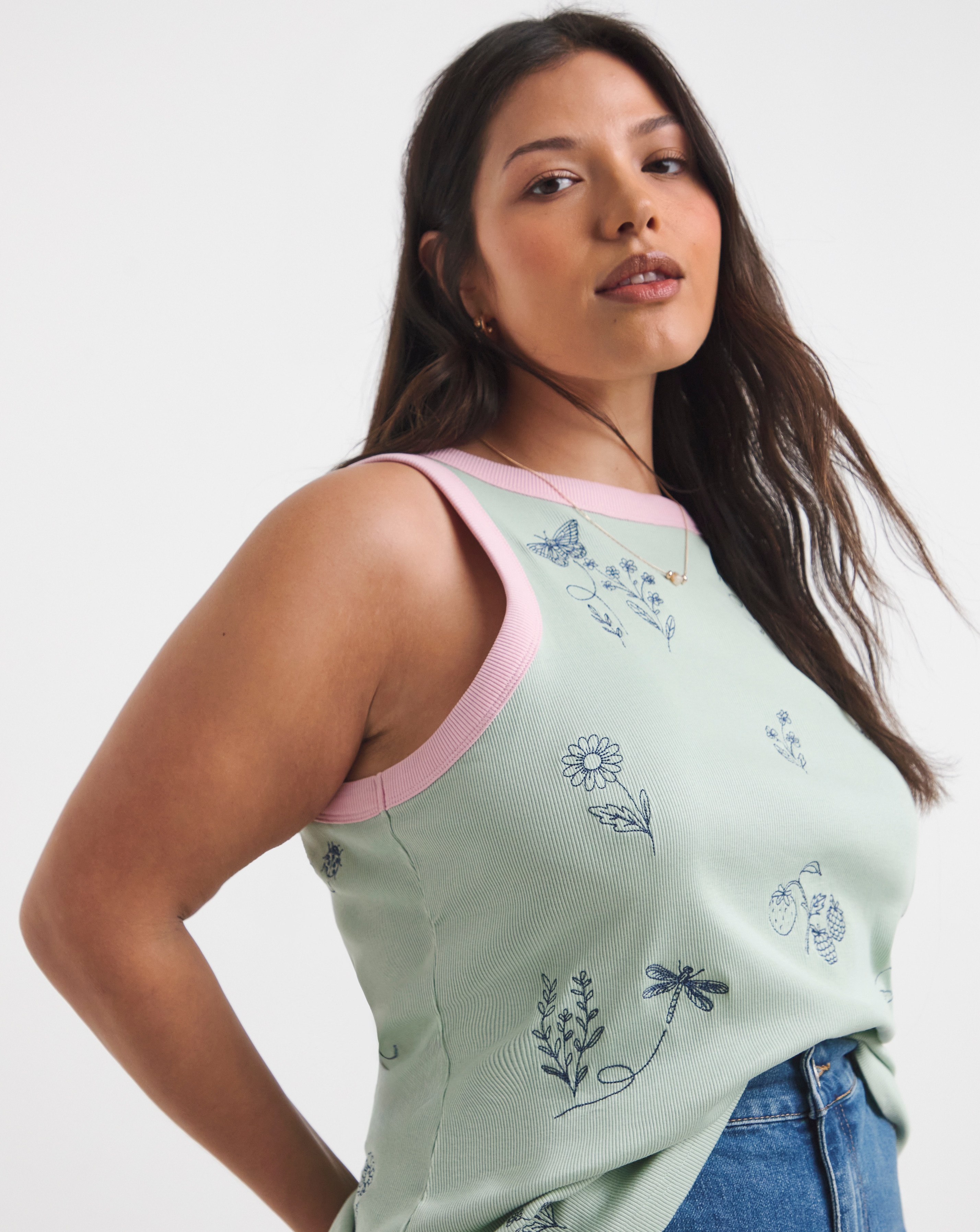 New In - English Garden Embroidered Tank