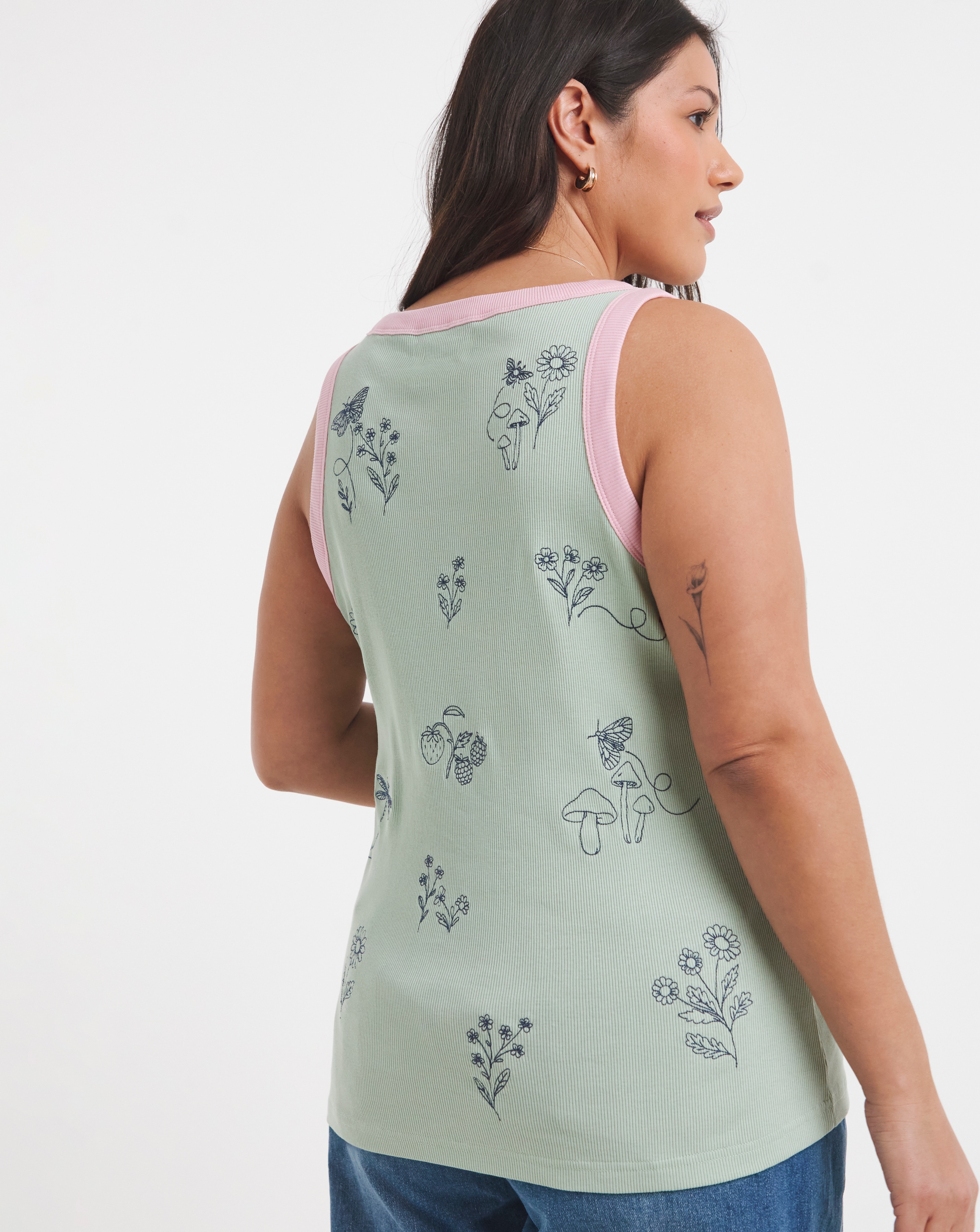 Green English Garden Embroidered Tank Top | JD Williams