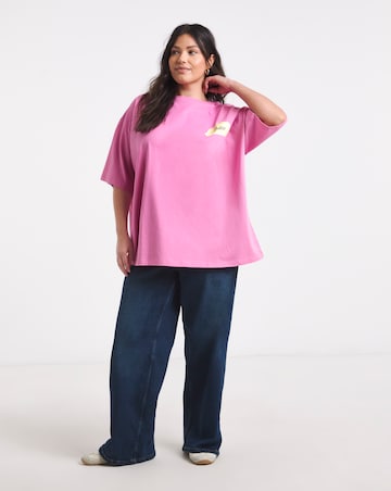Pink Shelf Care Embroidered Oversized Graphic T-Shirt