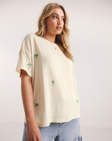 Ivory Embroidered Palm Tee