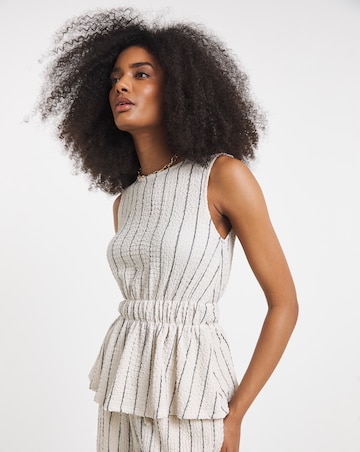 Navy & Ivory Stripe Peplum Top