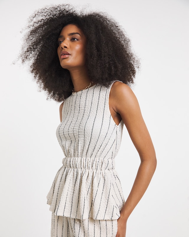 Simply Be Ivory & Black Stripe Peplum Top