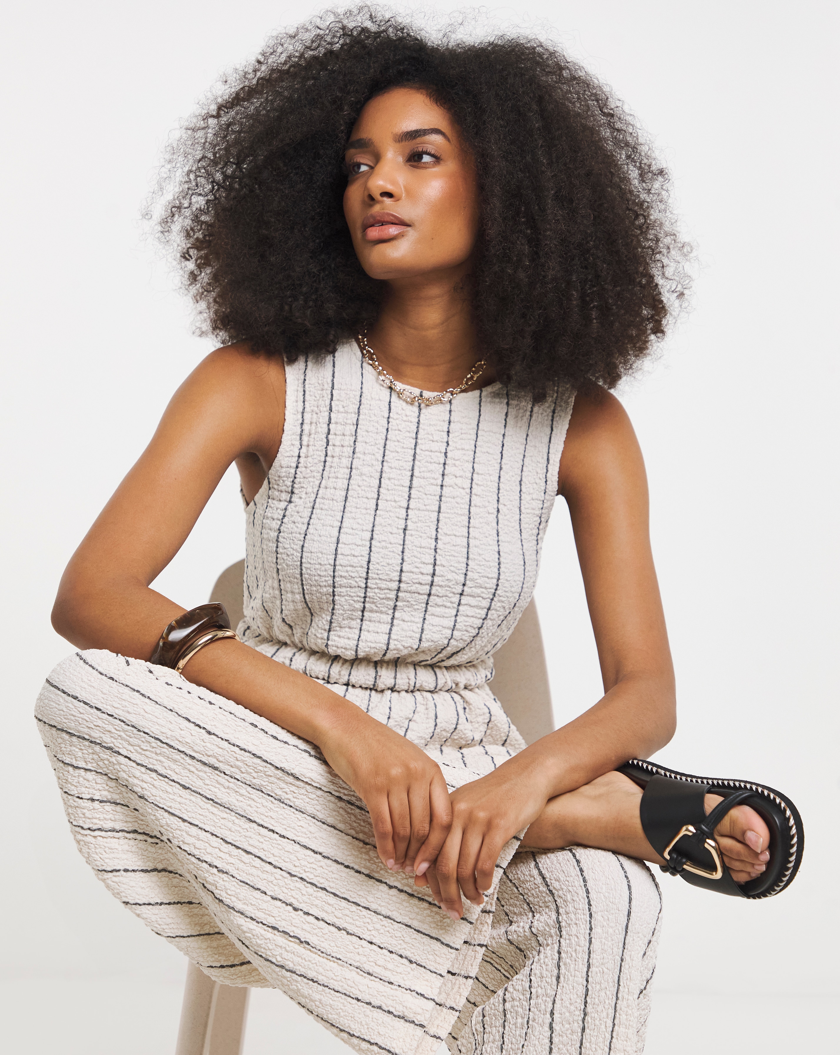 Navy & Ivory Stripe Peplum Top | JD Williams
