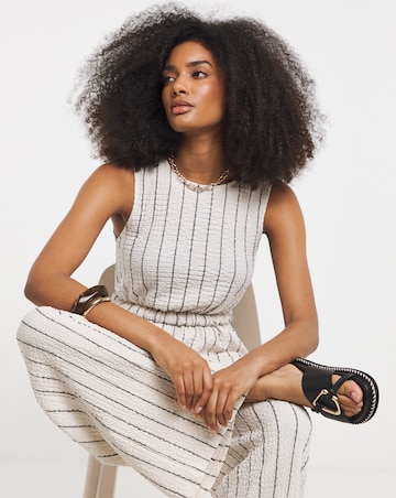 Navy & Ivory Stripe Peplum Top