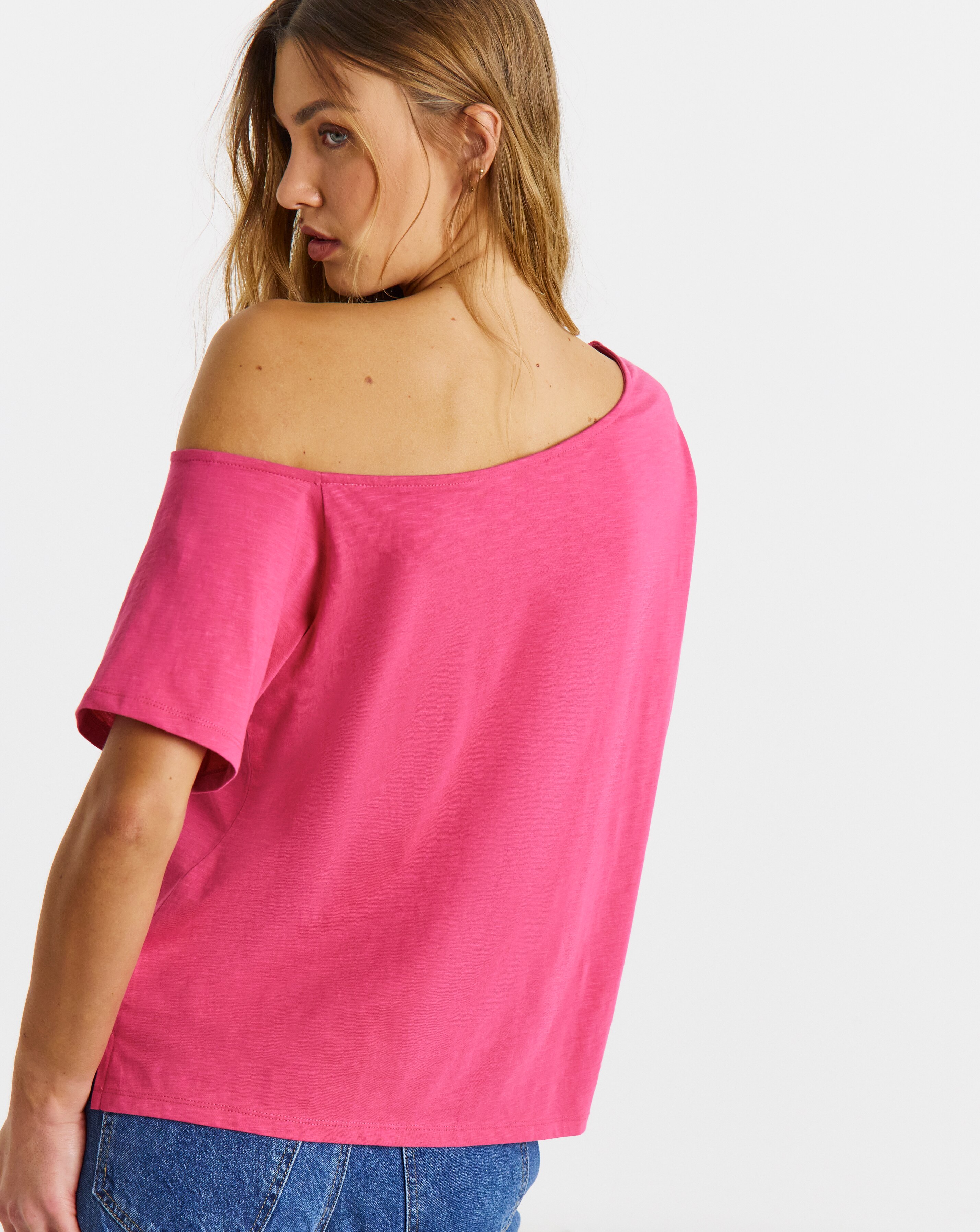 Pink Slub Jersey Off The Shoulder Top | JD Williams