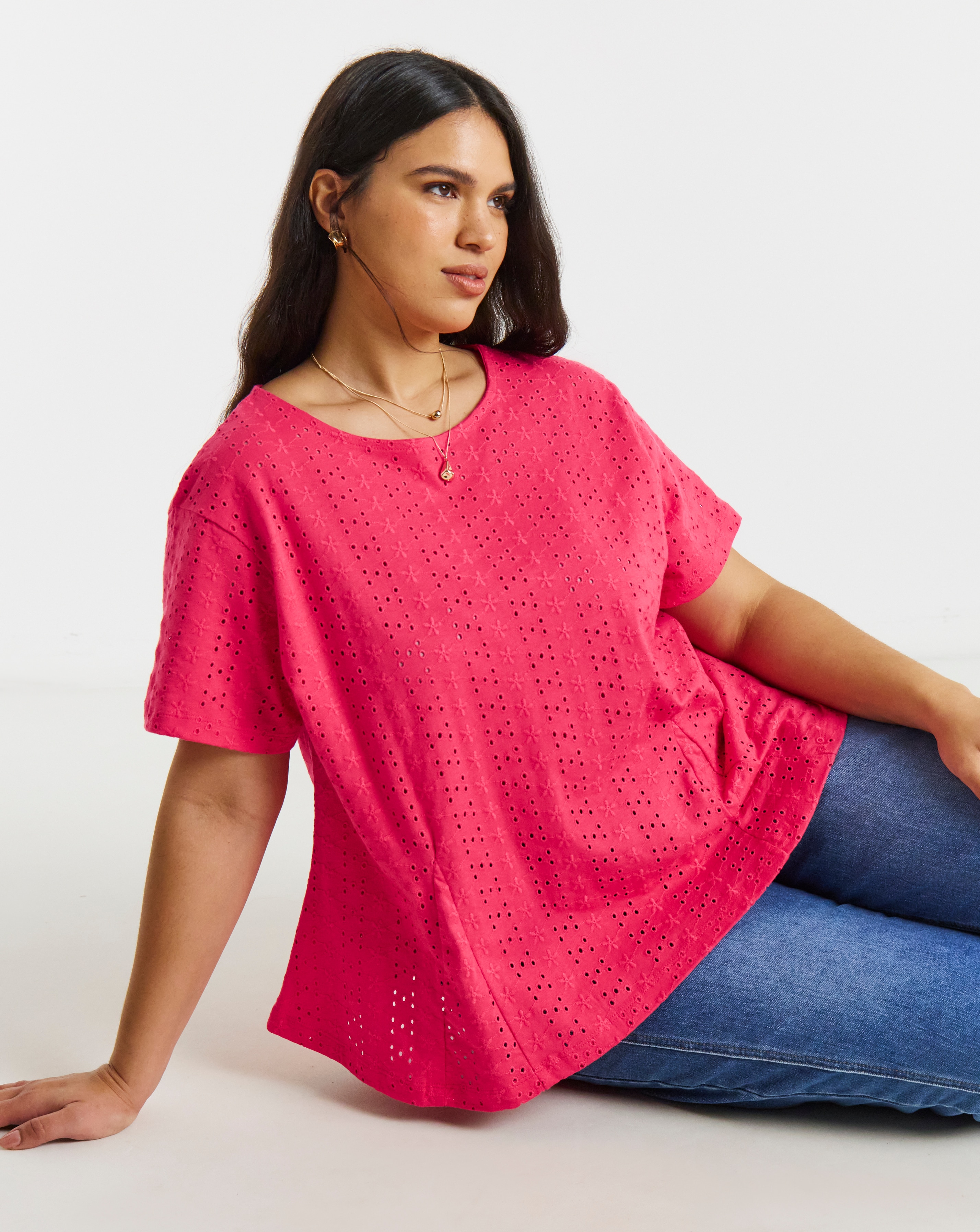 New In - Stretch Broderie Fit and Flare Top