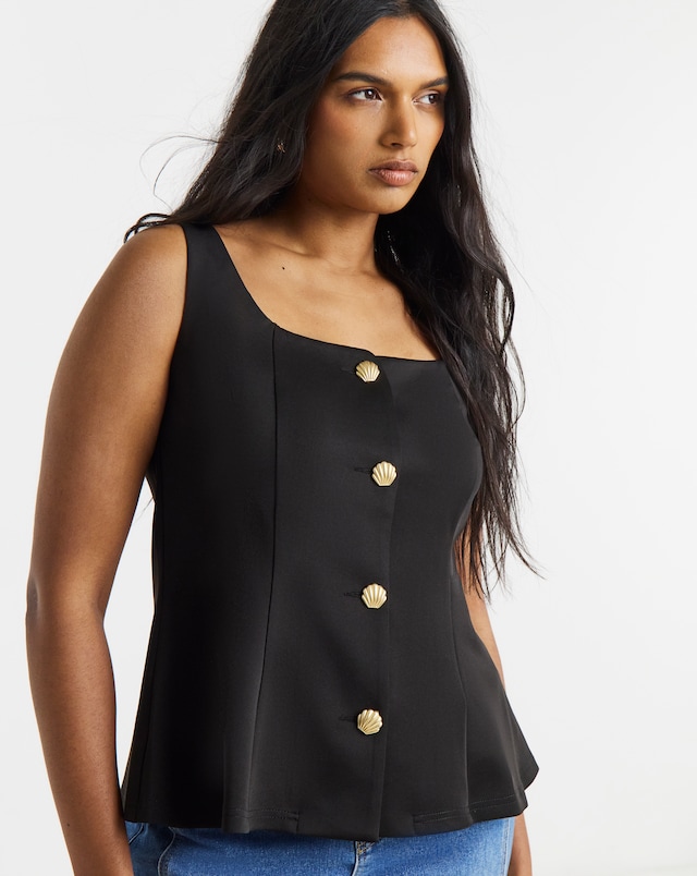 Simply Be Black Button Through Jersey Waistcoat