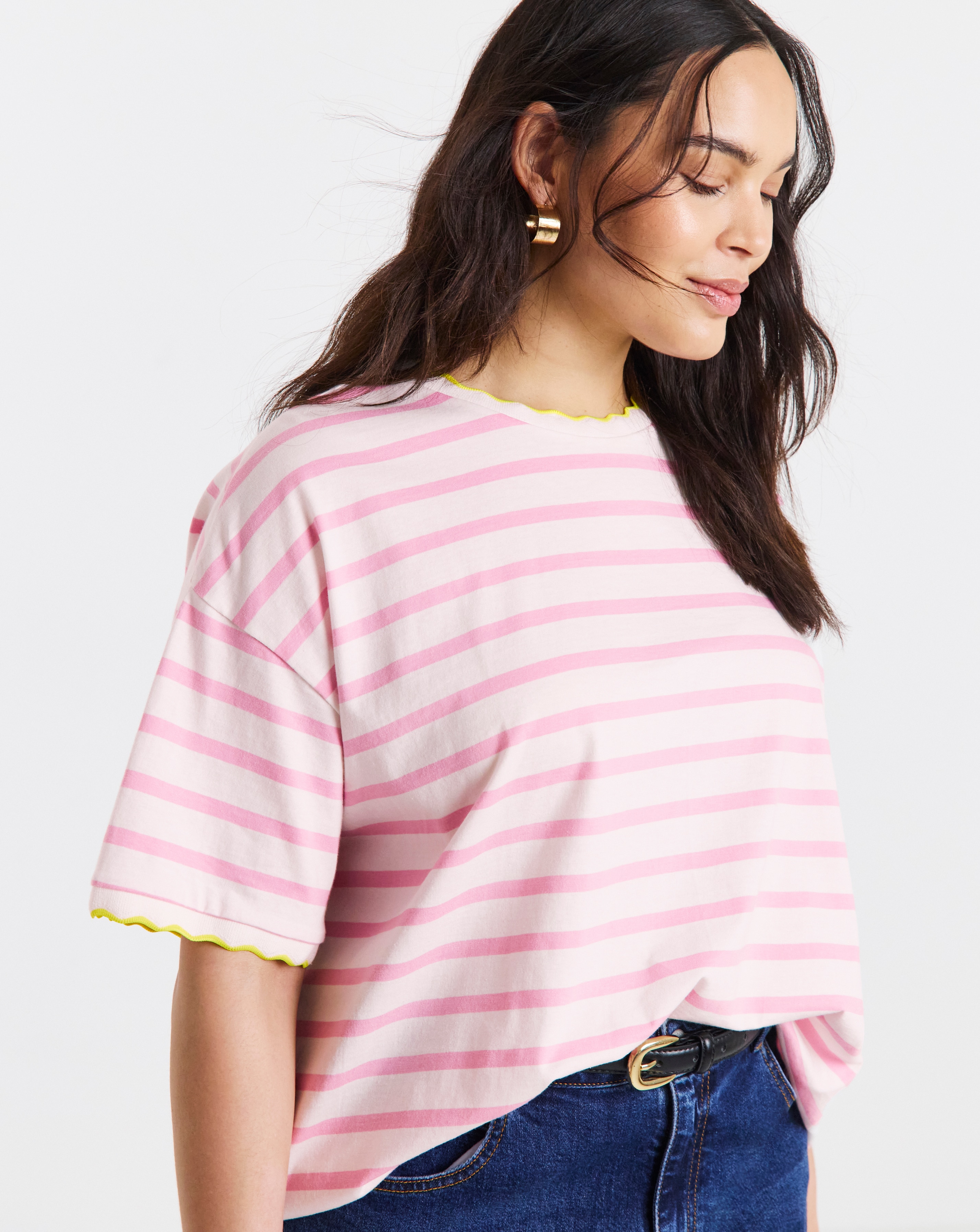 New In - Stripe Scallop Edge T-Shirt