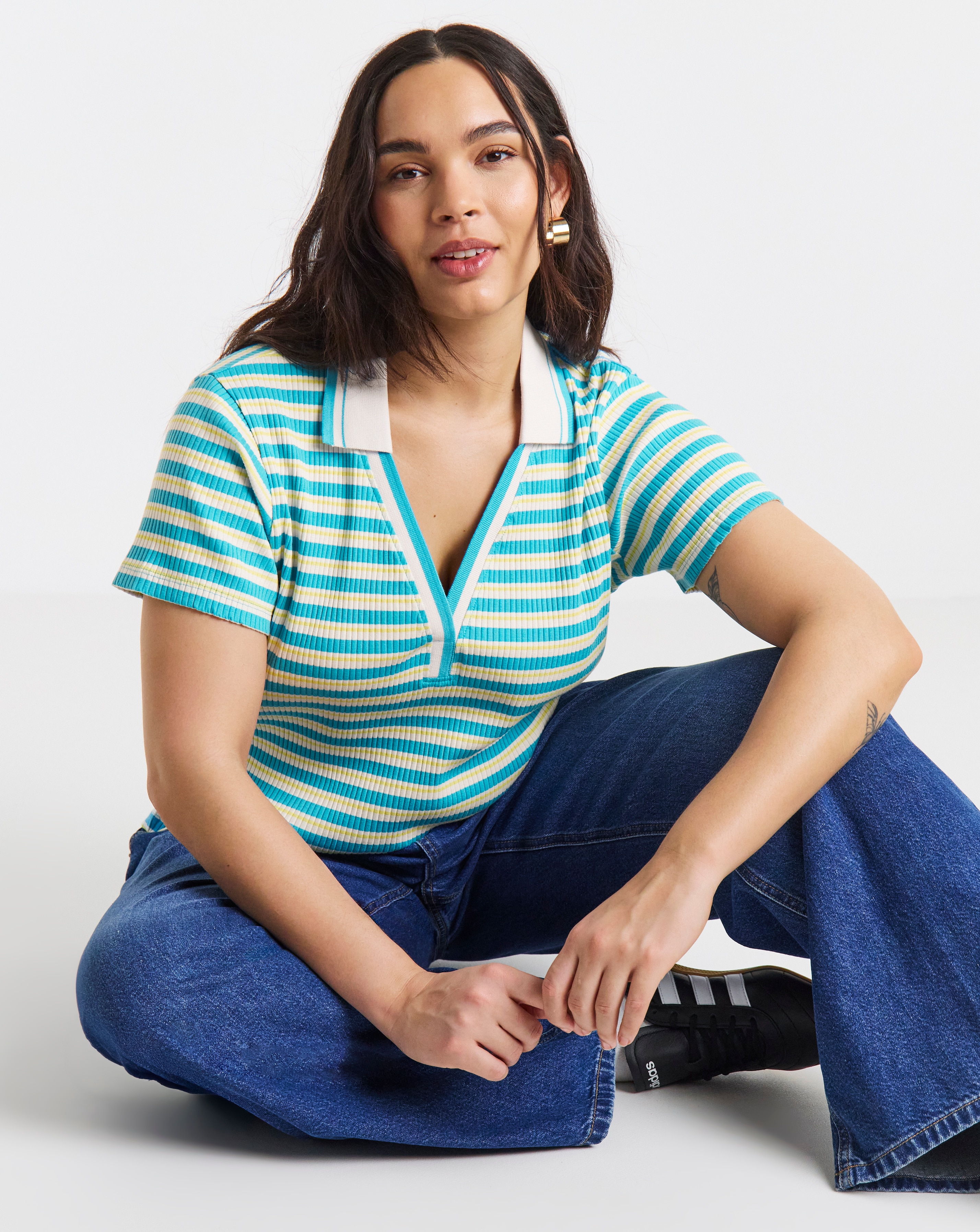 New In - Polo Collar Cap Sleeve Top