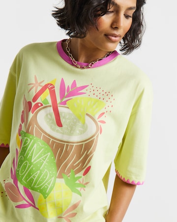 Green Pina Colada Graphic Oversized T-Shirt