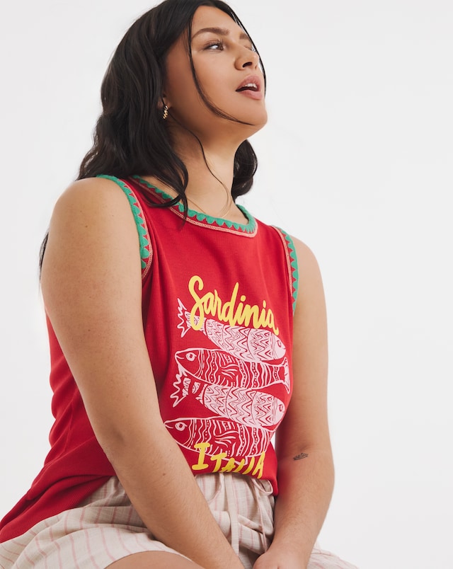 Simply Be Red Sardinia Graphic Tank Top