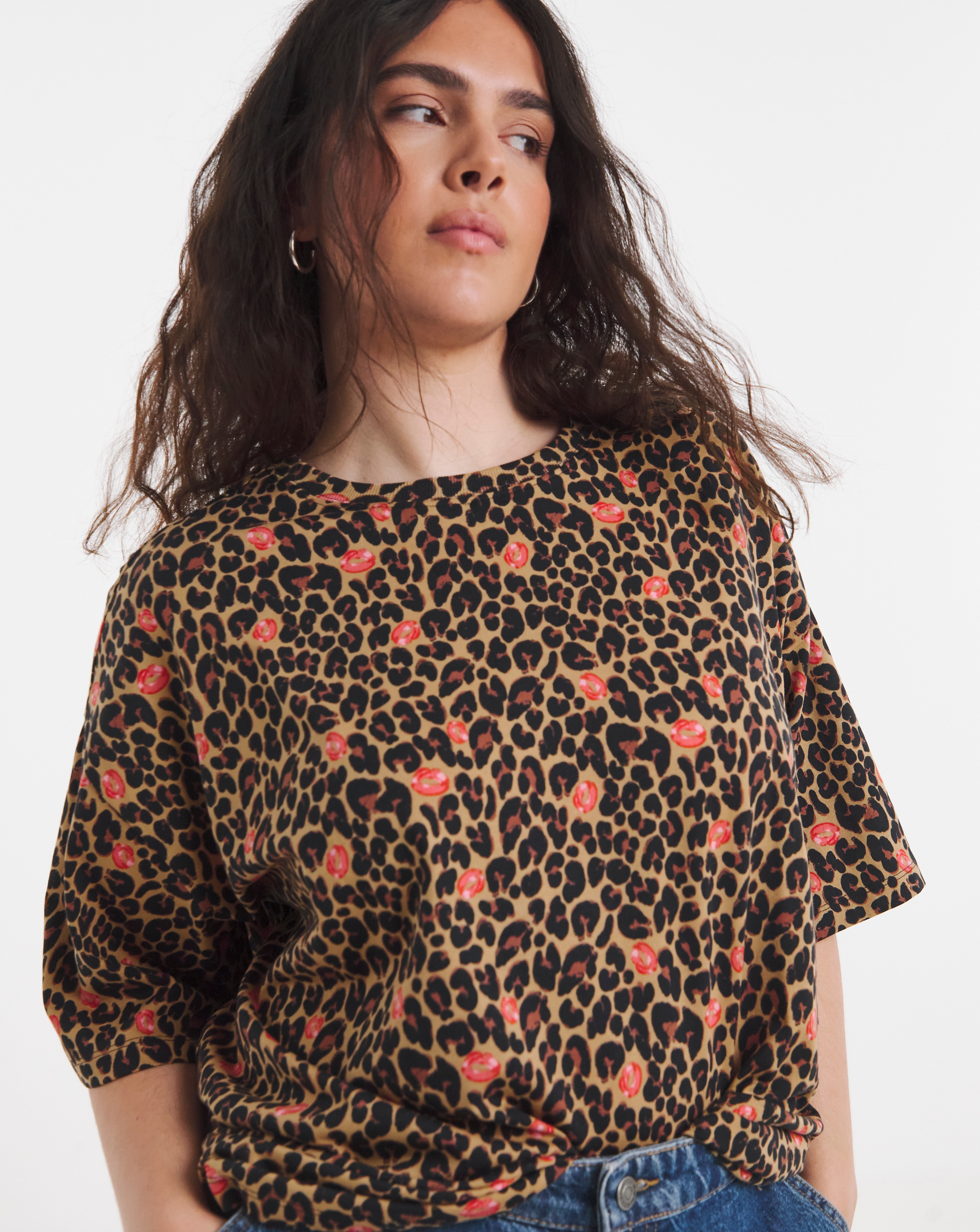 Simply Be Leopard Lips Oversized Graphic T-Shirt